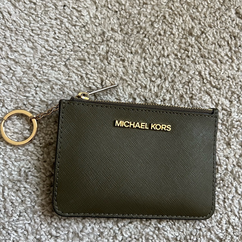 Michael Kors Green Card Holder with Gold Zipper